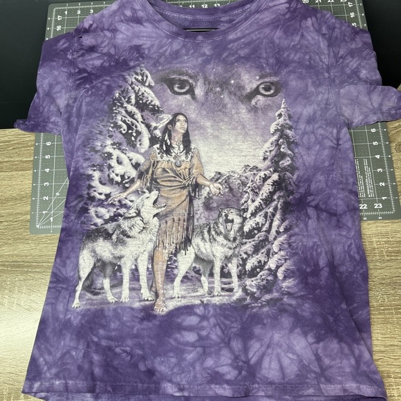 The Mountain Dead Stock Purple Indian Native American Wolf Eyes Tye Dye Tee L - Picture 7 of 7